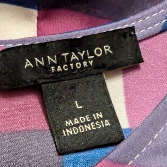 Ann Taylor Factory Plaid Flutter Sleeve Flare Dress | Large | Blue Purple - Picture 6 of 10